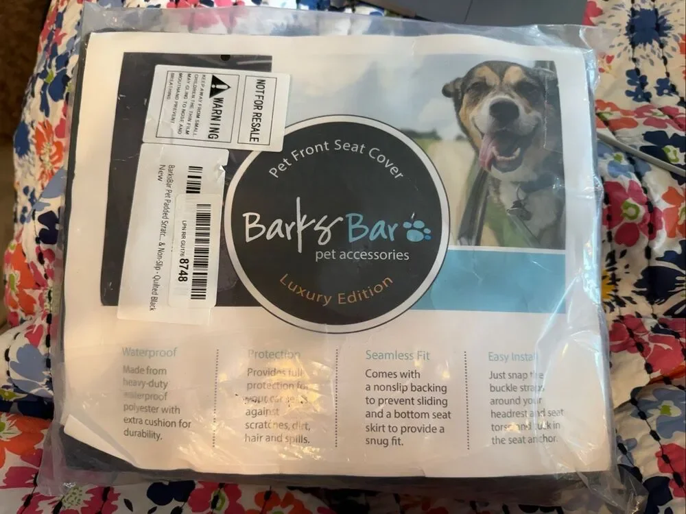 Barks Bar pet front seat cover luxury edition black quilted